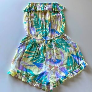 Billabong Yellow Floral Tropical Strapless Romper with Pockets